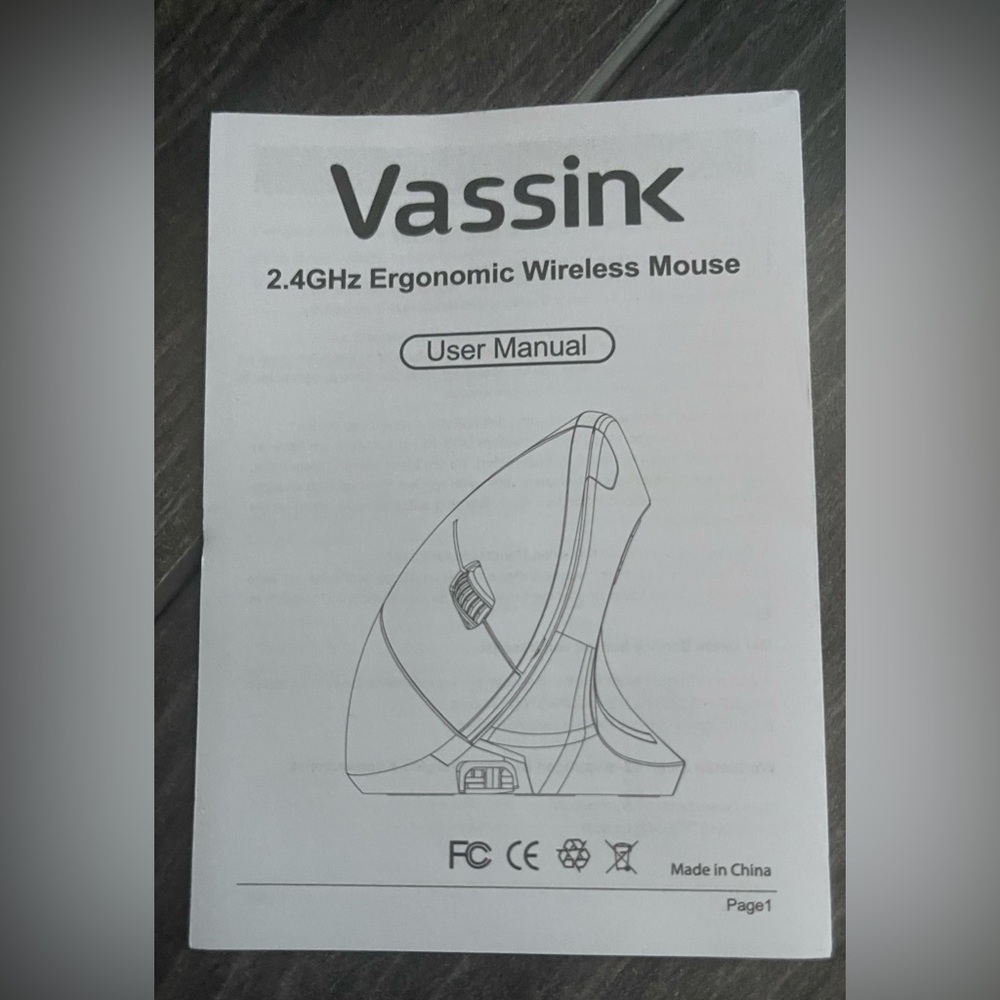 Vassink Black Rechargeable Ergonomic Optical Wireless Mouse With USB Receiver